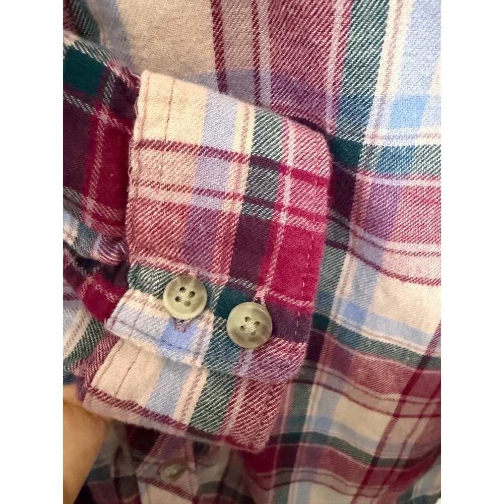 Lucky Brand Women 2XL Plaid Sheer Overlay Button Down Shirt Cotton Pink Burgundy